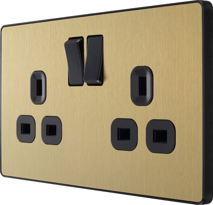 BG Evolve PCDSB22B 13A Double Switched Power Socket - Satin Brass (Black) - westbasedirect.com