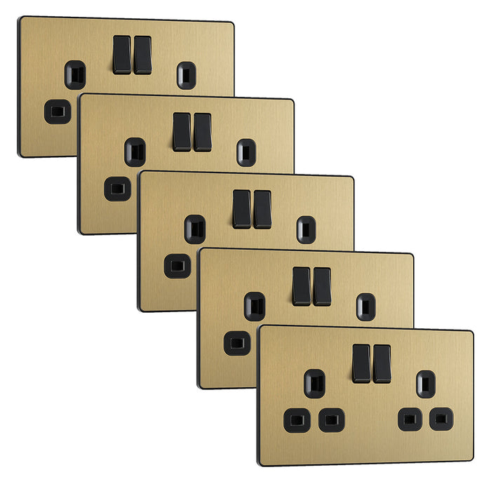 BG Evolve PCDSB22Bx5 13A Double Switched Power Socket - Satin Brass (Black) (5 Pack)