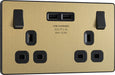 BG Evolve PCDSB22U3B 13A Double Switched Power Socket + 2xUSB(3.1A) - Satin Brass (Black) - westbasedirect.com