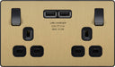 BG Evolve PCDSB22U3B 13A Double Switched Power Socket + 2xUSB(3.1A) - Satin Brass (Black) - westbasedirect.com