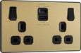 BG Evolve PCDSB22UAC22B 13A Double Switched Power Socket + USB A+C (22W) - Satin Brass (Black) - westbasedirect.com