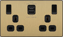 BG Evolve PCDSB22UAC22B 13A Double Switched Power Socket + USB A+C (22W) - Satin Brass (Black) - westbasedirect.com