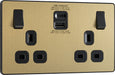 BG Evolve PCDSB22UAC30B 13A Double Switched Power Socket + USB C 30W + USB A(3.1A) - Satin Brass (Black) - westbasedirect.com