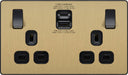 BG Evolve PCDSB22UAC30B 13A Double Switched Power Socket + USB C 30W + USB A(3.1A) - Satin Brass (Black) - westbasedirect.com