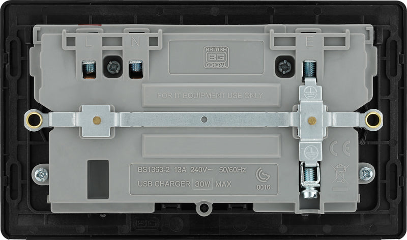 BG Evolve PCDSB22UAC30B 13A Double Switched Power Socket + USB C 30W + USB A(3.1A) - Satin Brass (Black) - westbasedirect.com