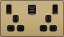 BG Evolve PCDSB22UAC45B 13A Double Switched Power Socket + USB A+C (45W) - Satin Brass (Black) - westbasedirect.com