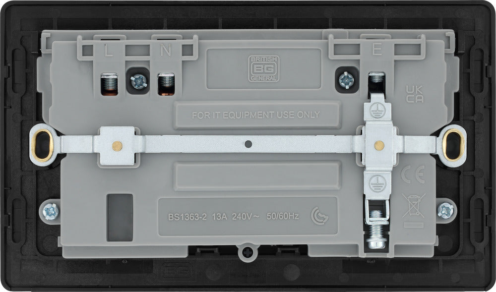 BG Evolve PCDSB22UAC45B 13A Double Switched Power Socket + USB A+C (45W) - Satin Brass (Black) - westbasedirect.com