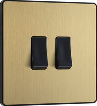 BG Evolve PCDSB42B 20A 16AX 2 Way Double Light Switch - Satin Brass (Black)