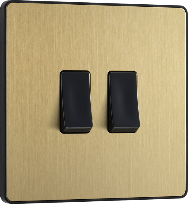 BG Evolve PCDSB42B 20A 16AX 2 Way Double Light Switch - Satin Brass (Black) - westbasedirect.com