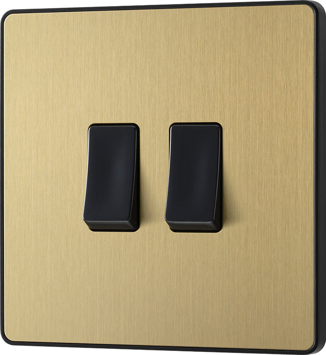 BG Evolve PCDSB42B 20A 16AX 2 Way Double Light Switch - Satin Brass (Black) - westbasedirect.com