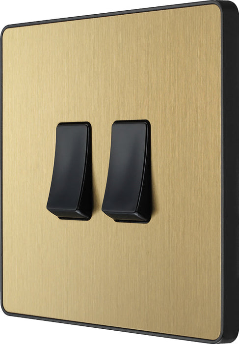 BG Evolve PCDSB42B 20A 16AX 2 Way Double Light Switch - Satin Brass (Black) - westbasedirect.com