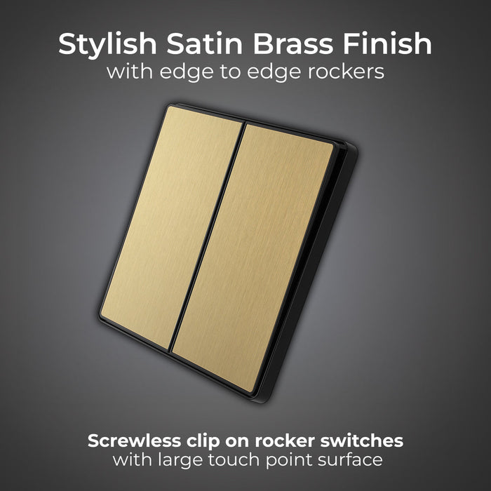 BG Evolve PCDSB42EB 20A 16AX 2 Way Double Light Switch, Edge to Edge Rocker - Satin Brass (Black) - westbasedirect.com