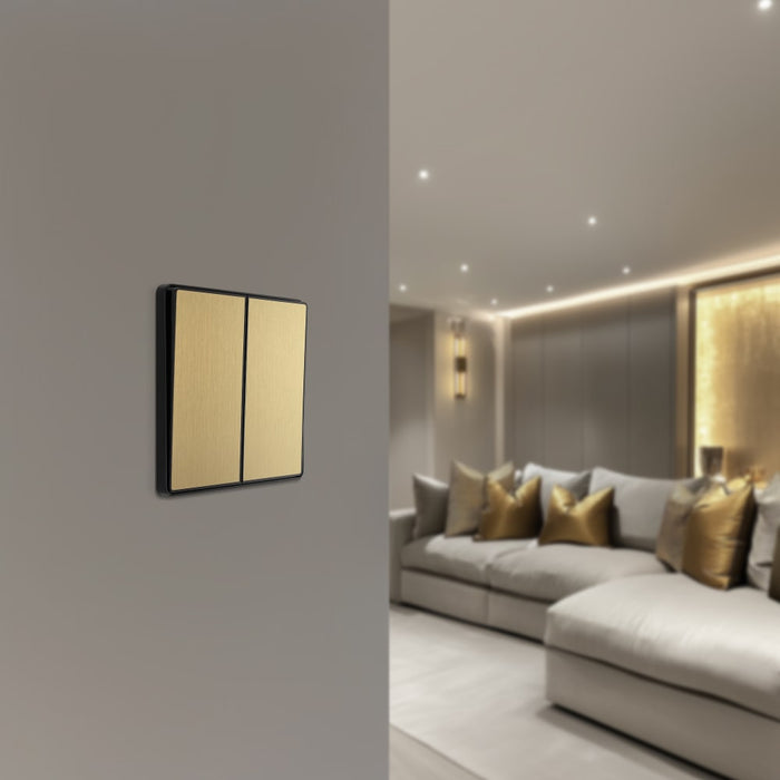 BG Evolve PCDSB42EB 20A 16AX 2 Way Double Light Switch, Edge to Edge Rocker - Satin Brass (Black) - westbasedirect.com