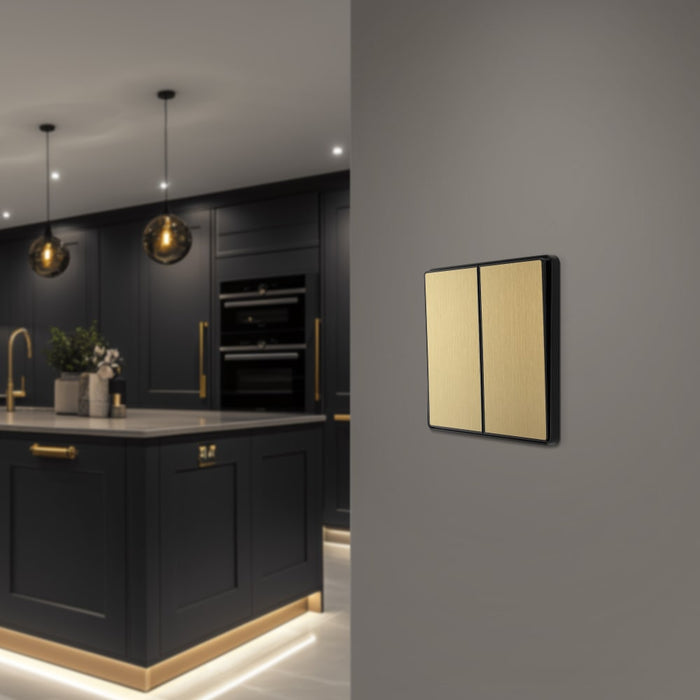 BG Evolve PCDSB42EB 20A 16AX 2 Way Double Light Switch, Edge to Edge Rocker - Satin Brass (Black) - westbasedirect.com