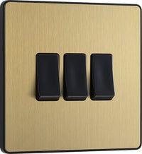 BG Evolve PCDSB43B 20A 16AX 2 Way Triple Light Switch - Satin Brass (Black)