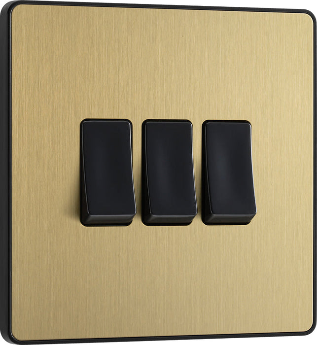 BG Evolve PCDSB43B 20A 16AX 2 Way Triple Light Switch - Satin Brass (Black) - westbasedirect.com