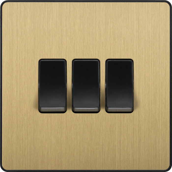 BG Evolve PCDSB43B 20A 16AX 2 Way Triple Light Switch - Satin Brass (Black) - westbasedirect.com