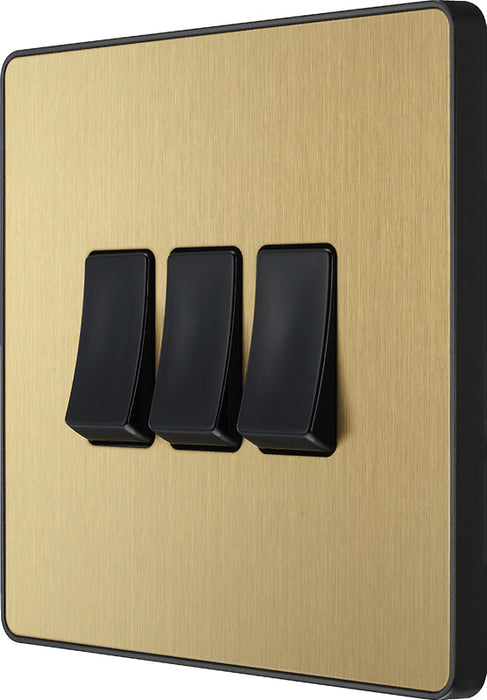 BG Evolve PCDSB43B 20A 16AX 2 Way Triple Light Switch - Satin Brass (Black) - westbasedirect.com