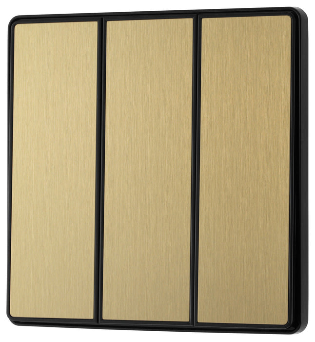 BG Evolve PCDSB43EB 20A 16AX 2 Way Triple Light Switch, Edge to Edge Rocker - Satin Brass (Black) - westbasedirect.com