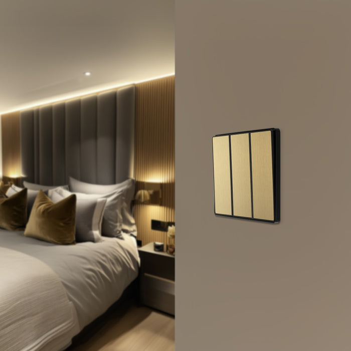BG Evolve PCDSB43EB 20A 16AX 2 Way Triple Light Switch, Edge to Edge Rocker - Satin Brass (Black) - westbasedirect.com