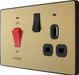 BG Evolve PCDSB70B 45A Cooker Control Socket, Double Pole Switch with LED Power Indicator - Satin Brass (Black) - westbasedirect.com