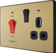 BG Evolve PCDSB70B 45A Cooker Control Socket, Double Pole Switch with LED Power Indicator - Satin Brass (Black) - westbasedirect.com