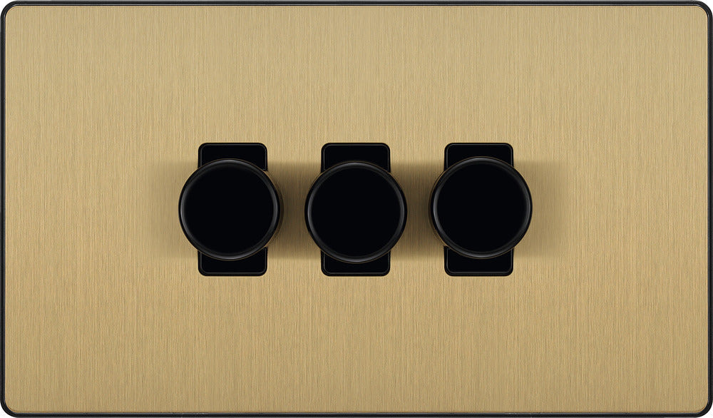 BG Evolve PCDSB83B 2-Way Trailing Edge LED 200W Triple Dimmer Switch Push On/Off - Satin Brass (Black) - westbasedirect.com