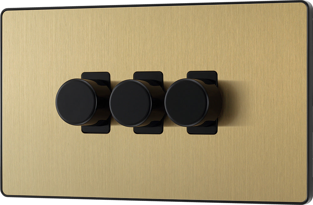 BG Evolve PCDSB83B 2-Way Trailing Edge LED 200W Triple Dimmer Switch Push On/Off - Satin Brass (Black) - westbasedirect.com