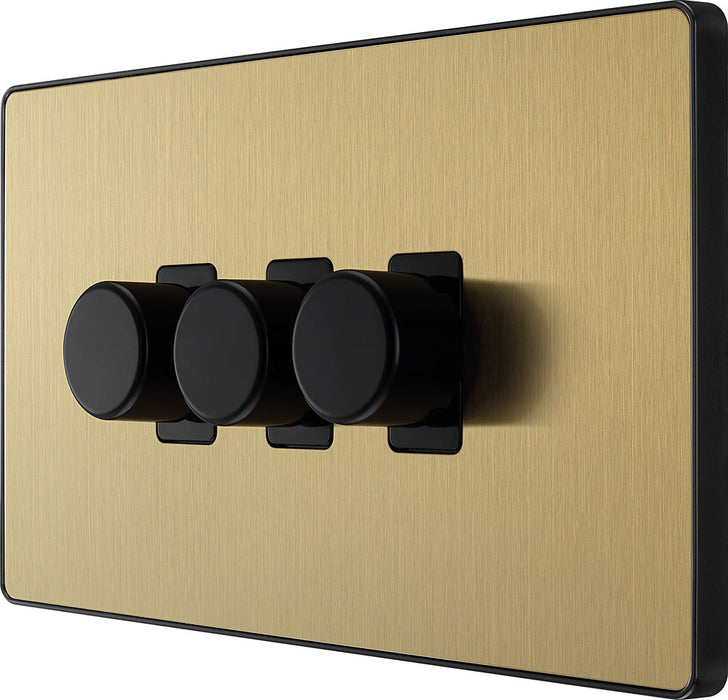 BG Evolve PCDSB83B 2-Way Trailing Edge LED 200W Triple Dimmer Switch Push On/Off - Satin Brass (Black) - westbasedirect.com