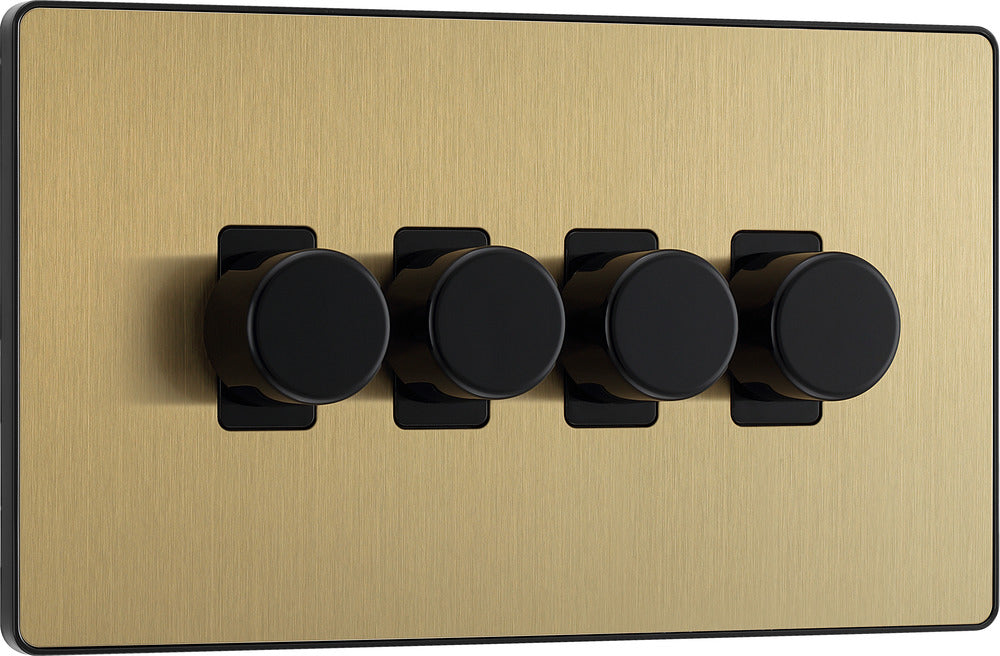 BG Evolve PCDSB84B 2-Way Trailing Edge LED 200W Quadruple Dimmer Switch Push On/Off - Satin Brass (Black) - westbasedirect.com