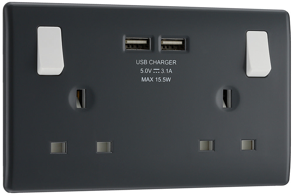 BG Part M PM22U3 13A Double Socket + 2x USB — B2Belectrical.com