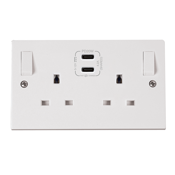 Buy Click Polar PRW796 White Moulded 13A 2 Gang Switched Safety Shutter ...