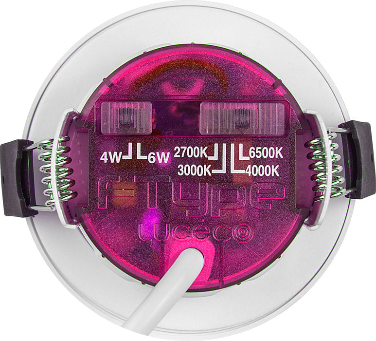 Luceco PTF6WD2W FType Elite 4W/6W 690Lm Power Change & CCT Change 3000K/4000K Dim2Warm Dimmable IP65 White - Flat (6 Pack)