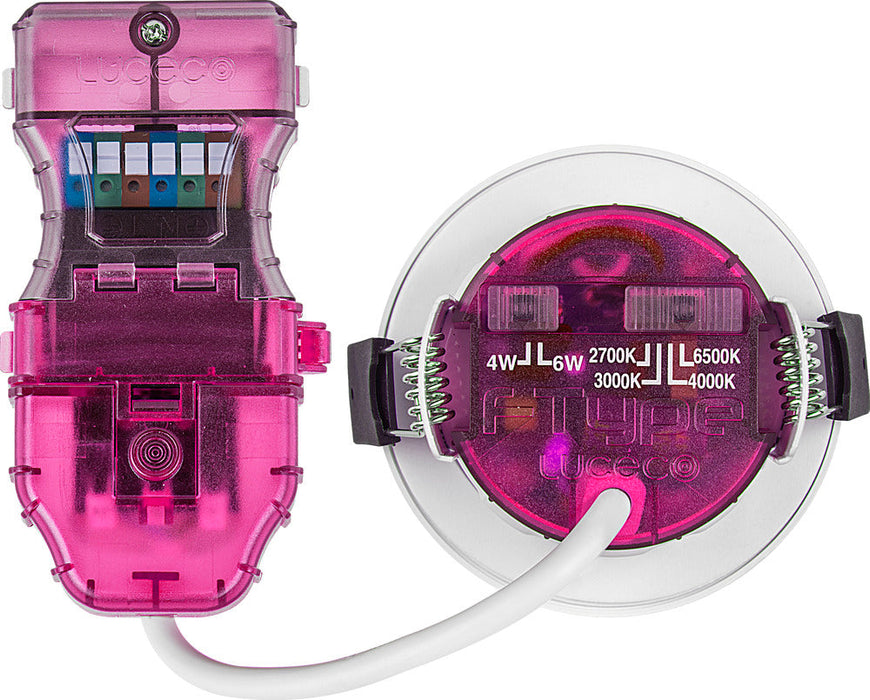 Luceco PTF6WD2W FType Elite 4W/6W 690Lm Power Change & CCT Change 3000K/4000K Dim2Warm Dimmable IP65 White - Flat (6 Pack)