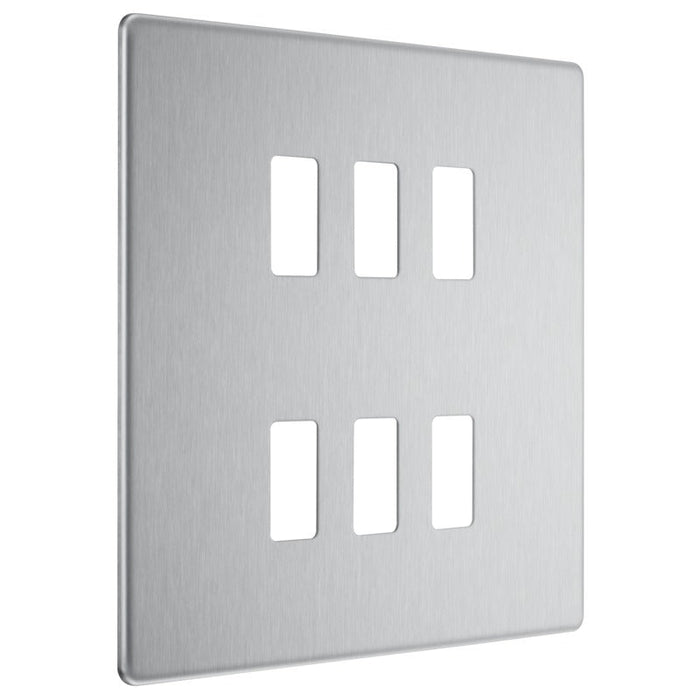 BG RFBS6 Flatplate Screwless 6G Grid Front Plate - Brushed Steel - westbasedirect.com