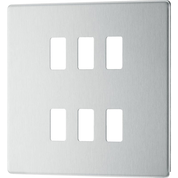 BG RFBS6 Flatplate Screwless 6G Grid Front Plate - Brushed Steel - westbasedirect.com