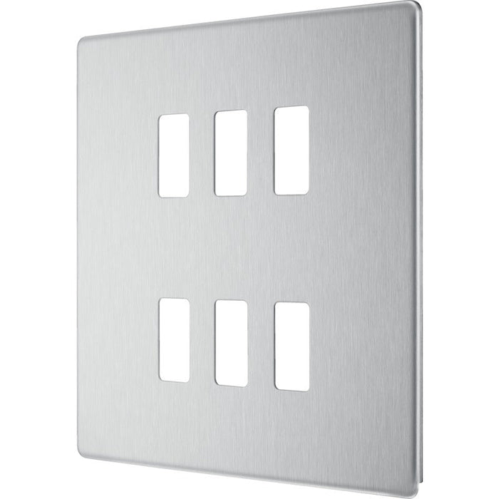 BG RFBS6 Flatplate Screwless 6G Grid Front Plate - Brushed Steel - westbasedirect.com