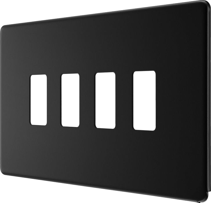 BG RFFB4 Flatplate Screwless 4G Grid Front Plate - Matt Black - westbasedirect.com