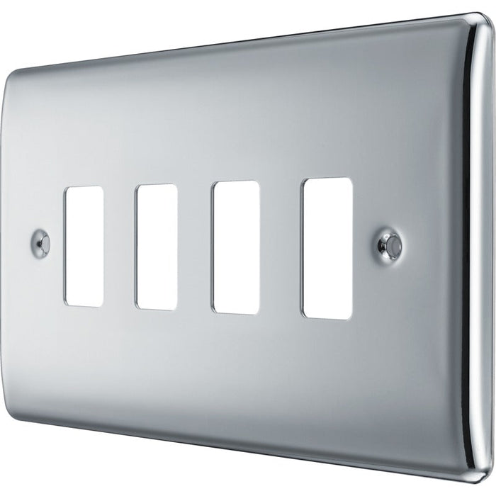 BG RNPC4 Nexus Metal 4G Grid Front Plate - Polished Chrome - westbasedirect.com