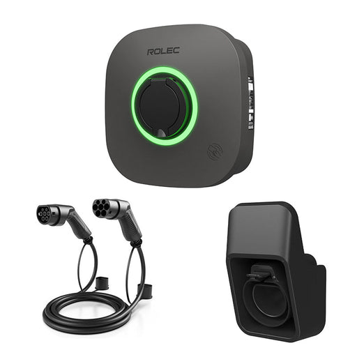 Rolec ROLEC5011 Evo Intelligent EV Charger 7.4kW Universal Socket Daytona Grey c/w EVPP0700 5m 32A Type 2 to Type 2 Charging Lead & Holster - westbasedirect.com