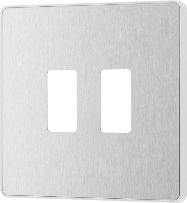 BG Evolve RPCDBS2W 2G Grid Front Plate - Brushed Steel (White) - westbasedirect.com