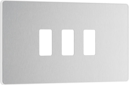 BG Evolve RPCDBS3W 3G Grid Front Plate - Brushed Steel (White) - westbasedirect.com