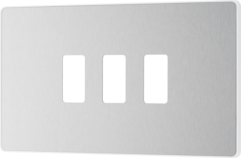 BG Evolve RPCDBS3W 3G Grid Front Plate - Brushed Steel (White) - westbasedirect.com