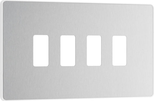 BG Evolve RPCDBS4W 4G Grid Front Plate - Brushed Steel (White) - westbasedirect.com