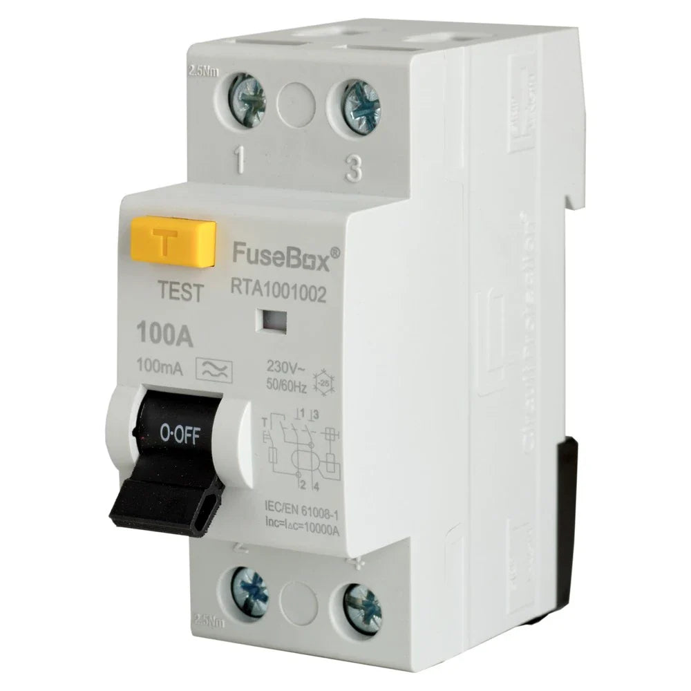 FuseBox RTA1001002 100A Double Pole 2 Module 100mA Type A RCD ...