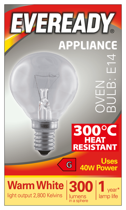 Eveready S1024 E14 SES 300° Heat Resistant Oven Incandescent Bulb 40W 300lm Warm White 3000K