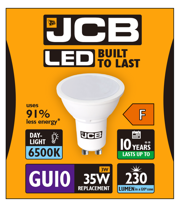 JCB S10962 GU10 Spot LED Bulb 4W 250lm Daylight 6500K (12 Pack)