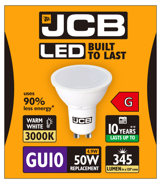 JCB S10963 GU10 Spot LED Bulb 4.9W 345lm Warm White 3000K (12 Pack)