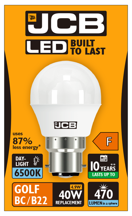 JCB S10970 B22 BC Golf LED Bulb Opal 4.9W 470lm Daylight 6500K