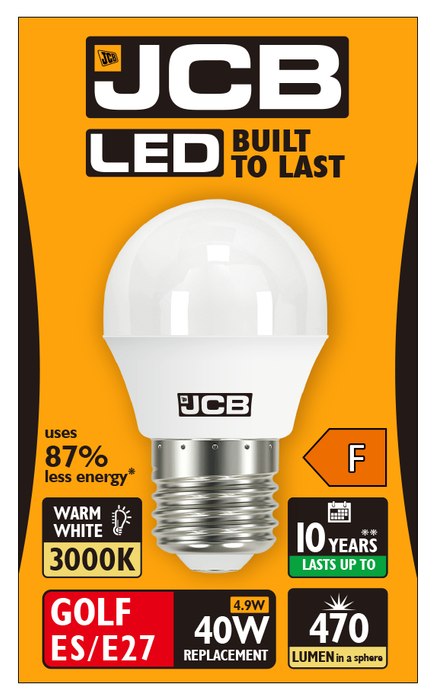 JCB S10973 E27 ES Golf LED Bulb Opal 4.9W 470lm Warm White 3000K